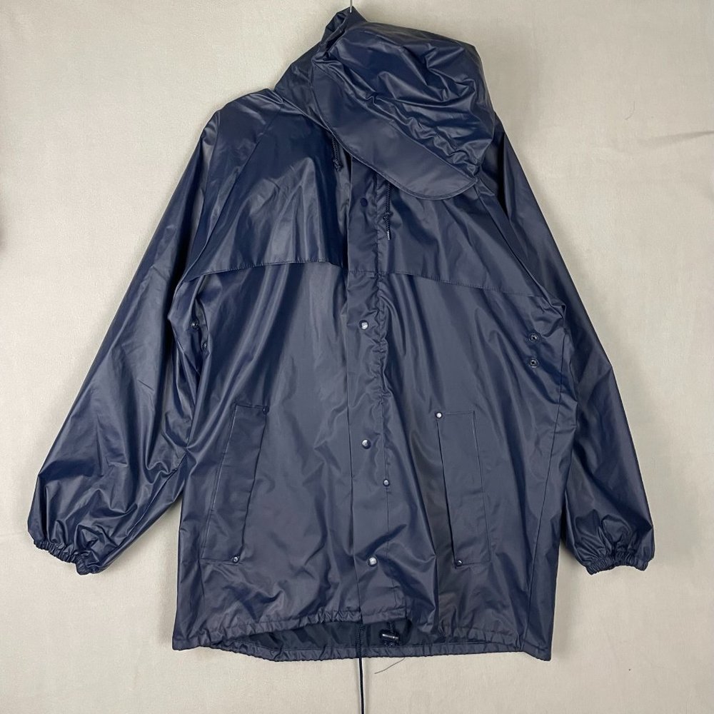 Vintage London Fog Sterling Edition Rain Jacket Coat Snap Hood Blue Size Medium